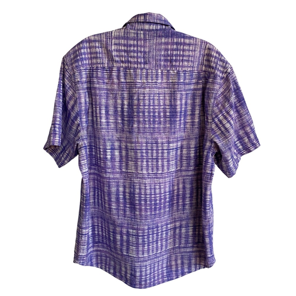 Tommy Bahama Button Up Shirt Purple Plaid Short Sleeve Casual - Silk M‎ - Picture 6 of 12